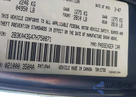 2007 Dodge Charger из США, поврежденный, VIN 2B3KA43G47H750871